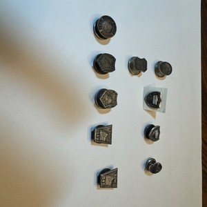 1943,46,47,48 & 49 50M; 1946 75M & 100M prudential Lapel Pins;  2 Int Unión Pins