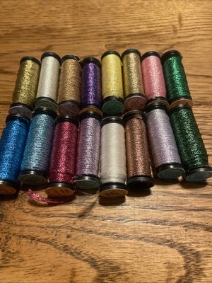 Lot Of 16 Mini Rolls Of Kreinik Metallic Thread Ribbon Braids Blending See Photo