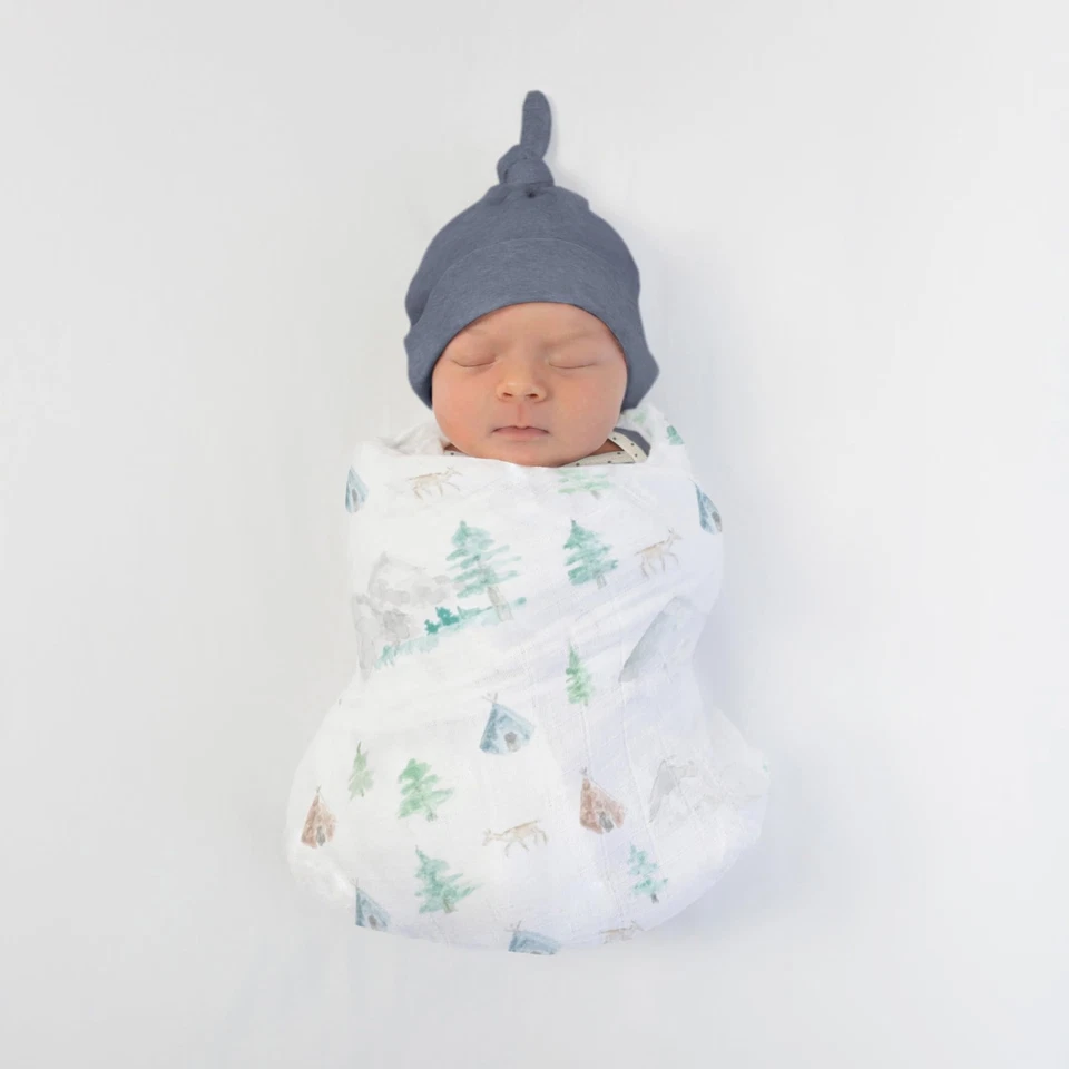 Manta de muselina de algodón SwaddleDesigns 46x46" bebé niño/niña estampado de árbol/montaje Foto 4 de 4