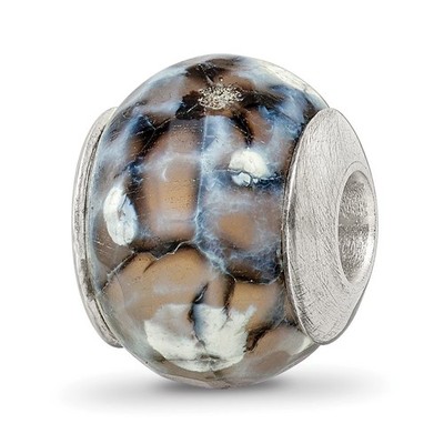 Sterling Silver Reflections Grey Cracked Agate Shell Stone Bead Pendant Necklace