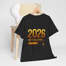 2026 Initializing Futuristic Gold & Red Progress Design, Premium Cotton Tee