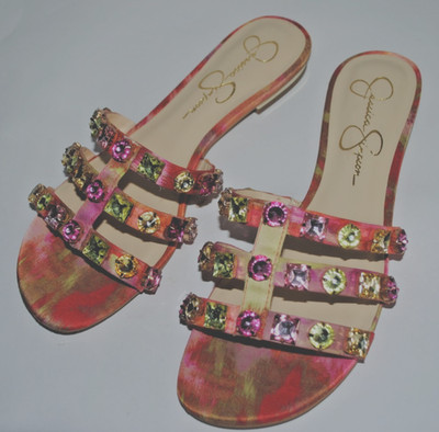 Jessica Simpson Detta Slip On Sandal Embellished Multi-color Gem Size 8.5