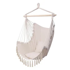 Hanging Rope Hammock Sitting Chair Garden Patio Camping Porch Swing /w 2 Pillows