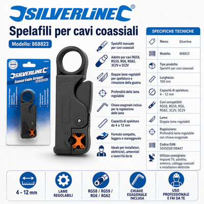 Silverline, 868823, Abisolierer für Koaxialkabel