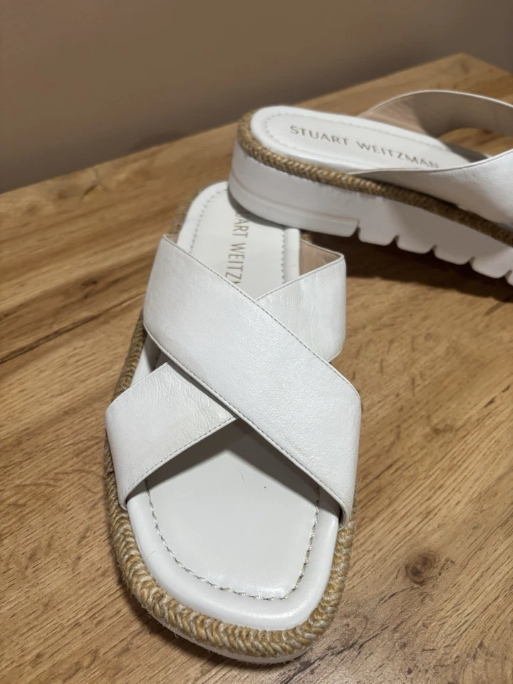 STUART WEITZMAN Roza Lift Slide Sandal ESPADRILLE CRISS  WHITE 9 - Image 4 of 4