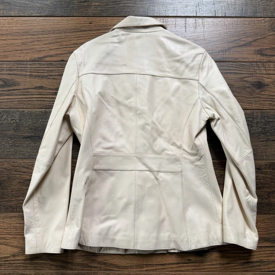 Chaqueta de Cuero Wilsons Vintage Genuino Crema Blazer Estilo Botón Delantero Talla M Foto 2 de 4