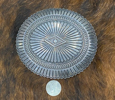 HUGE STERLING SILVER COWBOY COWGIRL 8.9 OUNCE NAVAJO BELT BUCKLE HALLMARK KILLER