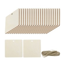 36pcs Rounded Rectangle Blank Wood Tag with Hole and 32.8 Ft Rope 2.8 x 2.8 Inch