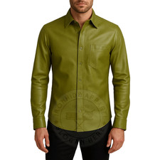 Men  s Green Leather Shirt Real Lambskin Soft Slim Fit Style for Bold Looks Shirt