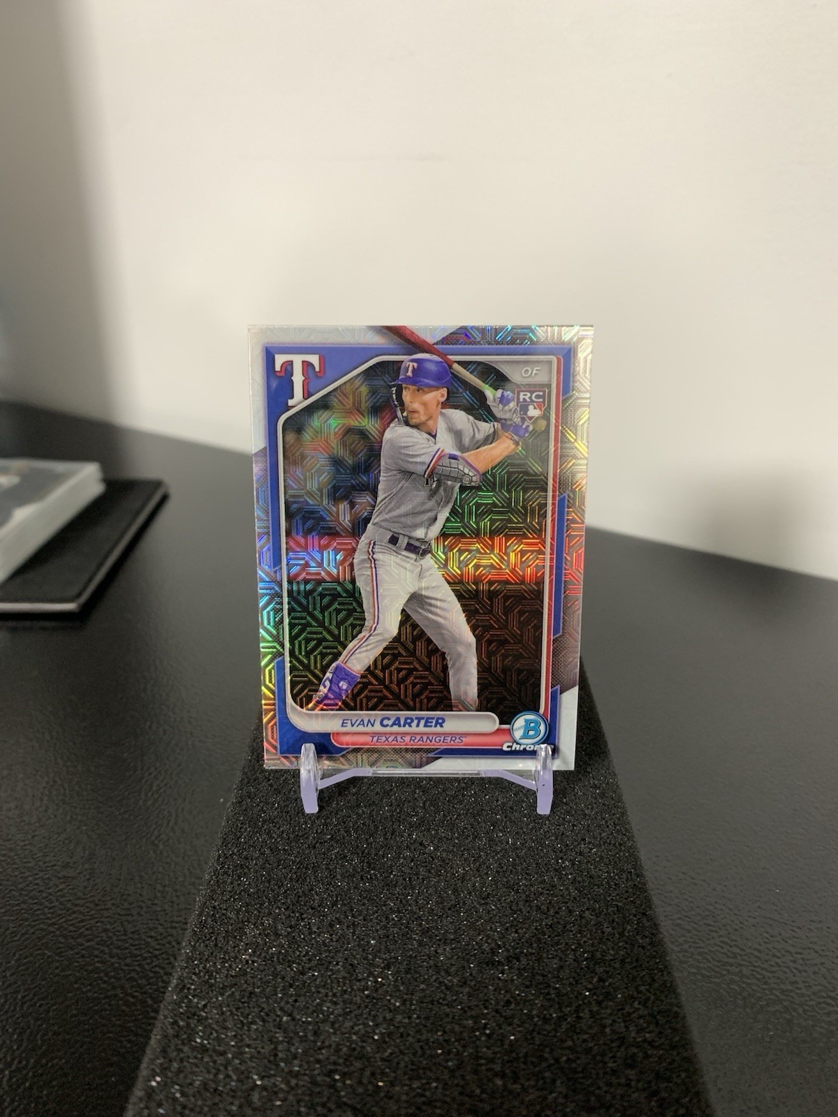 2024 Bowman Chrome Evan Carter Mojo Refractor #65 Rangers