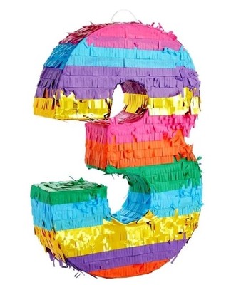 BLUE PANDA Small Rainbow Pinata Number 3 for Kids 3rd Birthday Party (11.4 x...