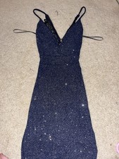 Navy Sparkly Dress With Open Back And Lace