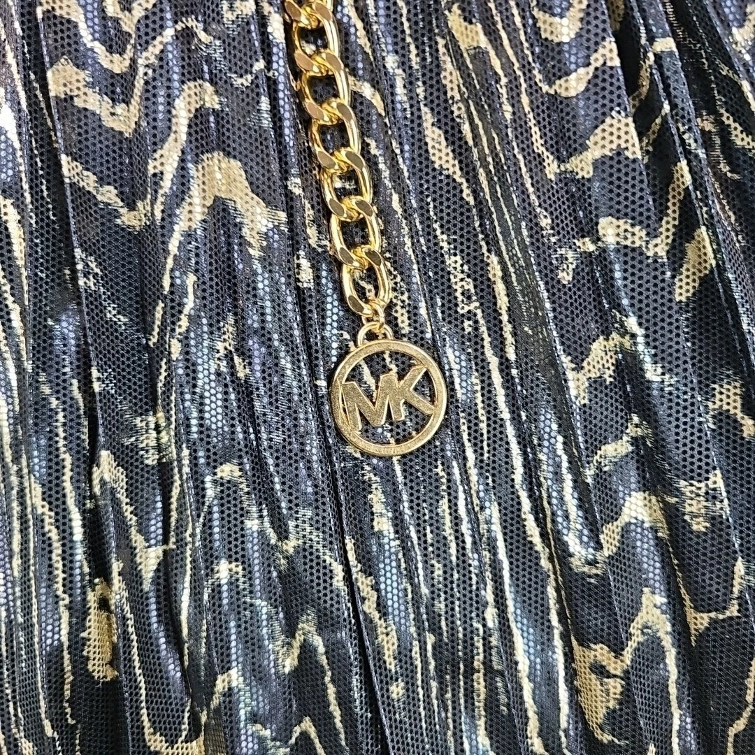 Abito Michael Kors plissettato metallico Halter donna XS nero oro logo catena cintura