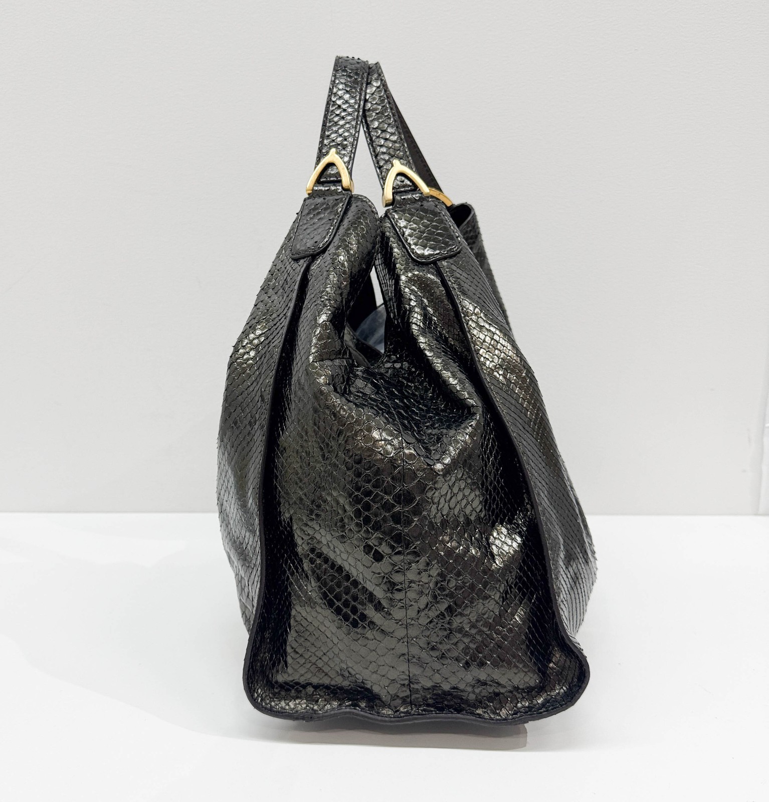 GUCCI Stirrup Dark Bronze Python Embossed Leather… - image 5