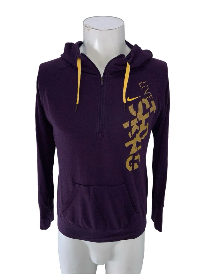Sudadera con capucha Nike Livestrong 1/4 cremallera para mujer L púrpura amarillo Dri-Fit YGI V5- Foto 2 de 4