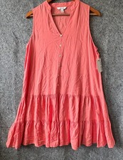 Nine West M Coral Tiered Dress Button Front Sleeveless Boho NWT