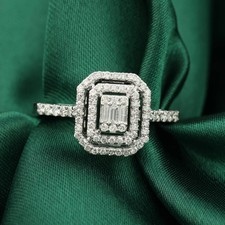 0.55 Ct Baguette Lab Created Round 14k White Gold Moissanite Octagon Ring Gift