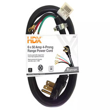 6 Ft. 6/4 50 Amp 4-Prong Range Power Cord, Black