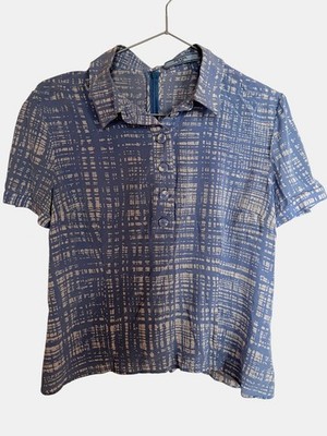 Prada Milano Vintage Abstract Print Polo Top Women's US 6 UK 10 EU 38 IT 42 Blue