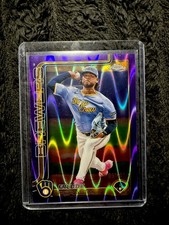 Topps 2025 Chrome Freddy Peralta Milwaukee Brewers Purple Raywave Refractor /250