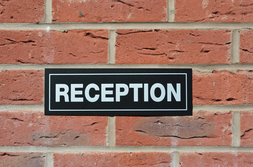 RECEPTION silver / black plastic door sign or sticker 270x85mm office hotel b&b