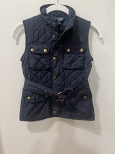 Polo Ralph Lauren Diamond Quilt Vest Girls S 7 Navy Blue Belt Pockets