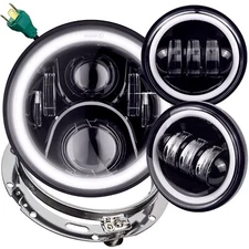 Eagle Lights 7" Black Gen 2 LED Headlight Spot Light Kit & Ring Harley Touring