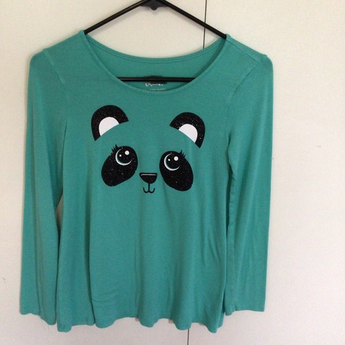 girls size 12 cute animal face shirt “Justice” turquois long sleeve
