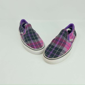 purple and white checkered vans