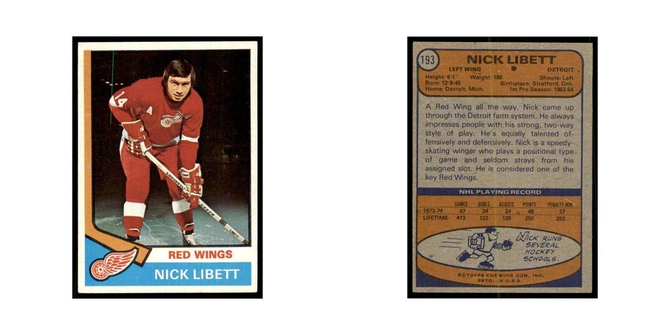 Nick Libett 1974 Topps #193 Hockey Cards Hockey Card EX - Image 3 of 3