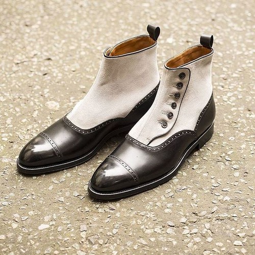 Handmade men black and white boot 