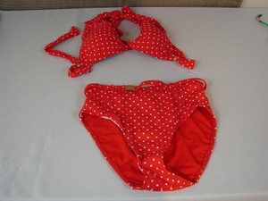 red bikini with white polka dots