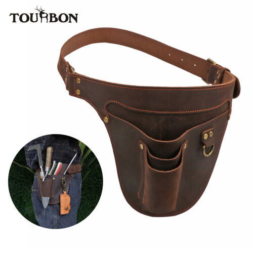 TOURBON Vintage Leather Garden Tool Carry Belt Pouch Holster for Florists Farmer - Afbeelding 1 van 14