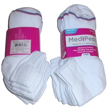 Womens 8 Pairs Medipeds Cushioned & Vented Non Binding Diabetic Low Cut Socks