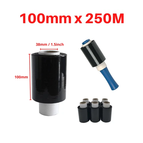 24x Roll Heavy Duty Stretch Bundling Film Mini Wrap 100mm x 250M BLACK 20um