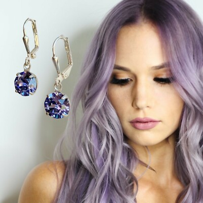 Purple Tanzanite Round Crystal Minimalist Earrings Jewelry for