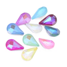 100pcs 8x13mm Crystal Pointed Back Mocha Fluorescence Rhinestone Teardrop Stone