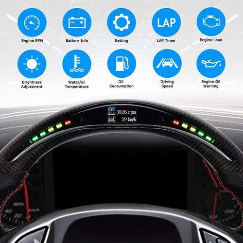 Volante LED de fibra de carbono para Chevrolet Corvette C7 2014-2018 2019 13,4 pulgadas - Imagen 4 de 6
