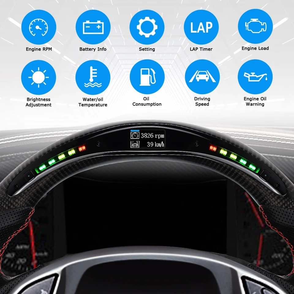 Volante LED de fibra de carbono LOSCHEN para Chevrolet Corvette C7 2014-2019 Foto 4 de 4