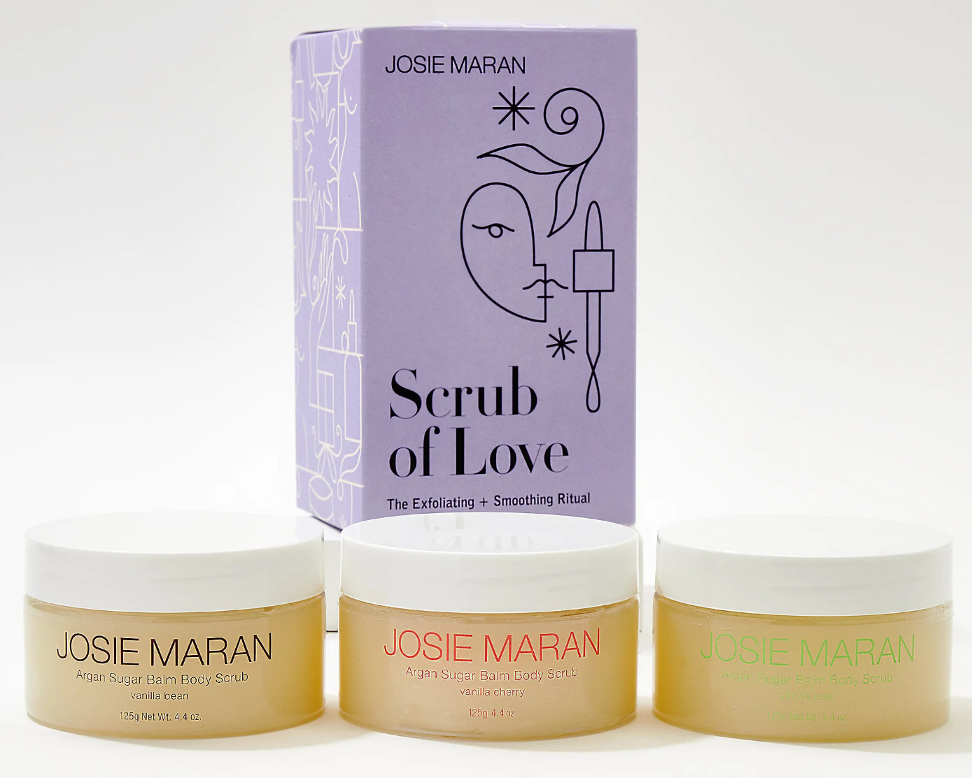 Праздничный набор Josie Maran Scrub of Love Sugar Balm Body Scrub Trio