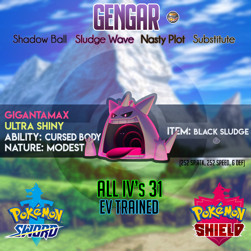 Square Shiny Gigantamax Gengar 31iv S Battle Ready Pokemon Sword Shield Ebay