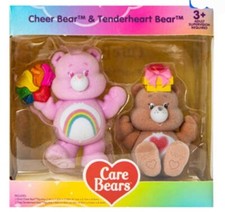 Care Bears Flocked Figures Pack Of 2 Cheer Bear and Tenderheart Bear. New