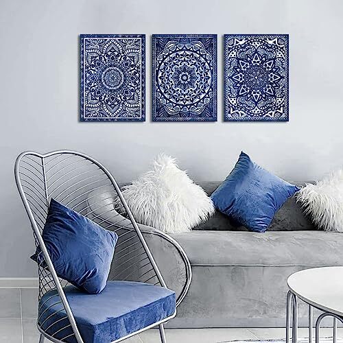 Marineblaue Wanddeko mit Talavera, 12x16 cm 3 3 Stück blaue Wandkunst - Bild 2 von 7