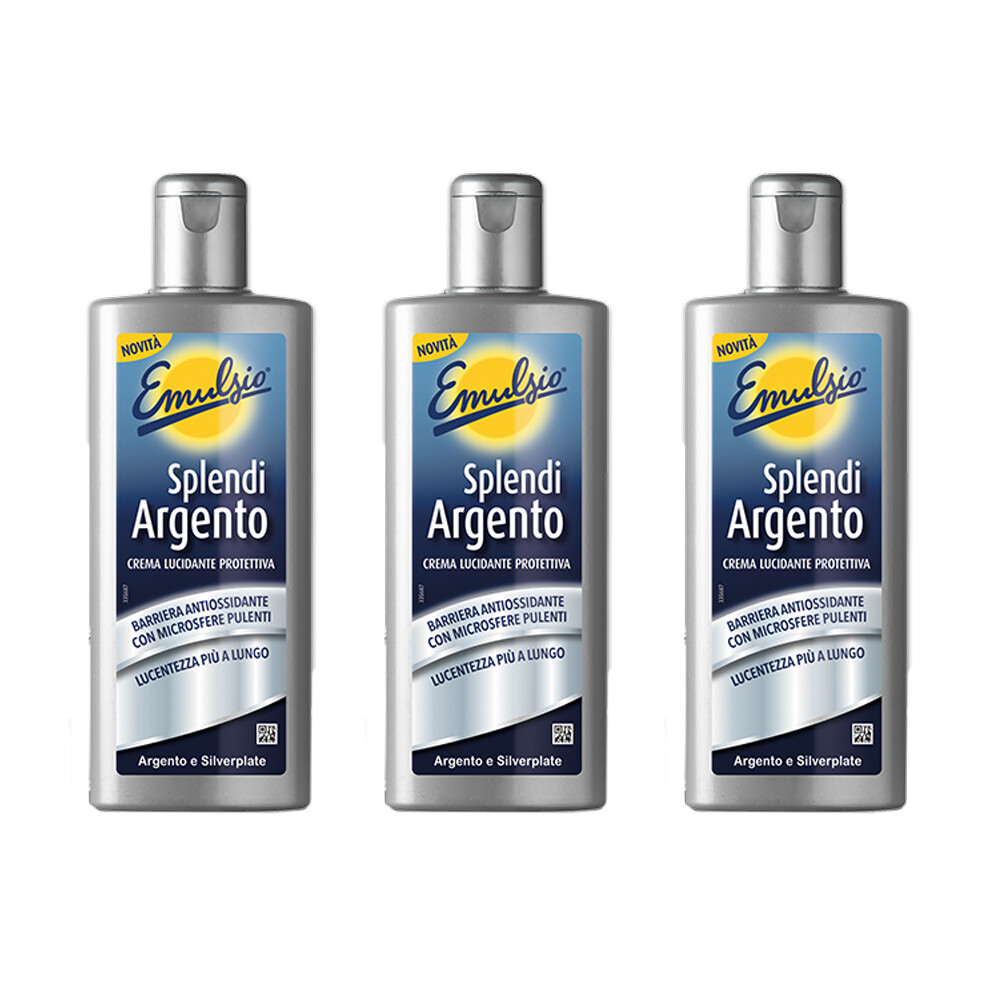 3 pezzi EMULSIO Metalli Splendi Argento e silverplate crema lucidante 200ml