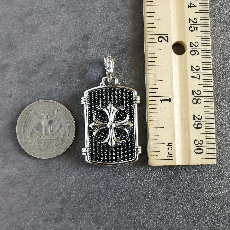 Pingente de prata esterlina 925 preto CZ pavê ornamentado cruz etiqueta cachorro clássico exclusivo - Imagem 3 de 4