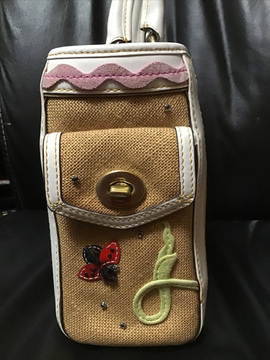 COACH Lady Bug Leaf Limited Edition Burlap Leather Hampton Handbag