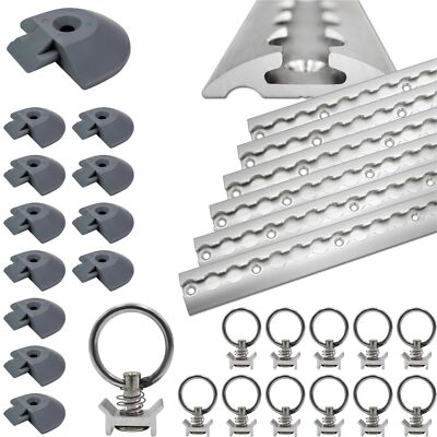 Airlineschienen Zurrschienen SET Alu halbrund mit Zurrösen und Endkappen Schiene