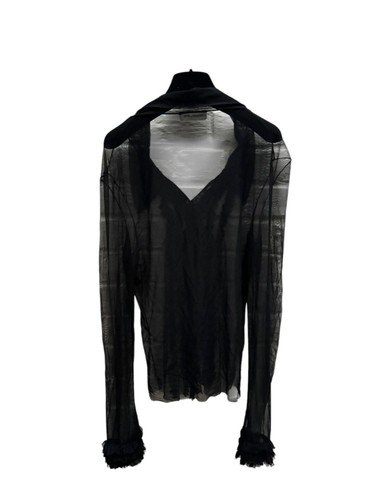 Thierry Mugler Black Ruffled Mesh Nylon Shirt Size S - Picture 3 of 4