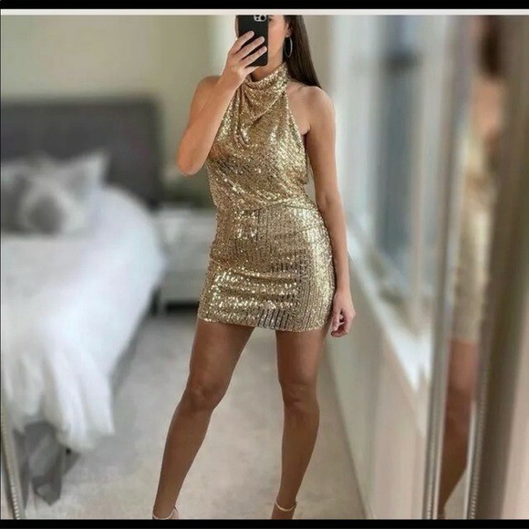 New Zara Sequins Mini Dress Gold | eBay