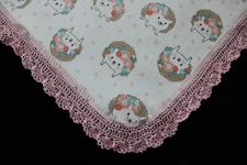 Receiving Blanket Hand Crochet Edge New Baby Shower Gift Girl's Sweet HEDGEHOGS